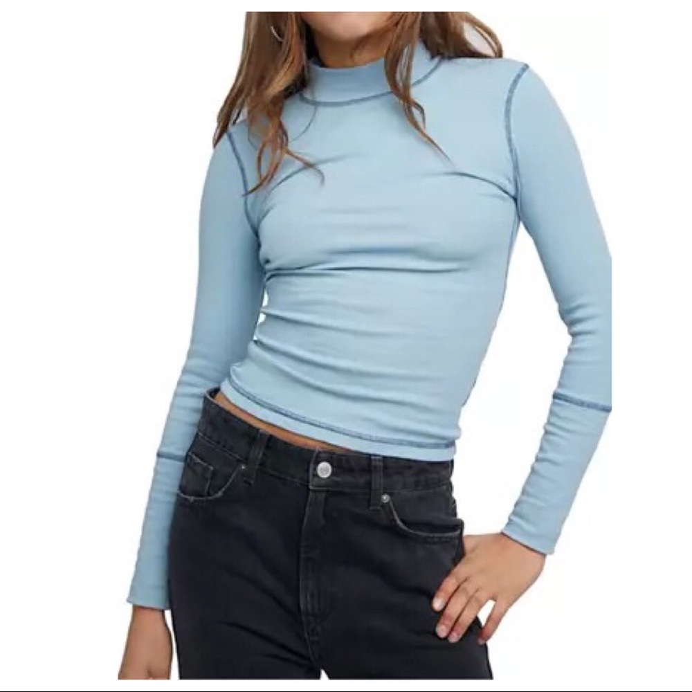 FREE PEOPLE BOHO KNIT TOP PULLOVER LONG SLEEVES MOCK NECK TEE A2C - Picture 2 of 16